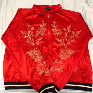 Red kimono bomber jacket